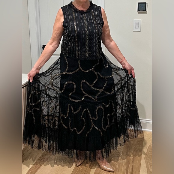 Anthropologie Black Gold Beaded wedding skirt blouse top set outfit size XL - Picture 7 of 12